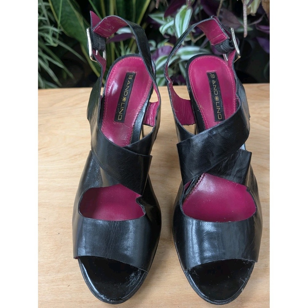 Bandolino Women's Dress Shoe Size 9 Black Leather Strappy Party Cocktail 4" Heel